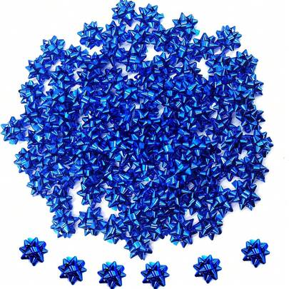 50个1英寸礼品包装金属迷你蝴蝶结，多种颜色可选，带粘性蝴蝶结、星星和花朵图案，适用于礼品包装