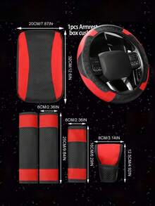 6 Pezzi Set Accessori Auto in Pelle PU, Coprivolante, Copri Console Centrale, Copri Freno a Mano, Copri Cintura di , Copri Bracciolo, Accessori Auto, Modanature Interni Automobile.