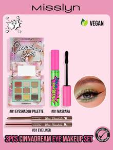 MISSLYN - 3件套肉桂卷眼妆套装，肉桂卷眼影盘，眼影，眼妆，肉桂卷，秋冬春夏风格，Maxim Eyes丰盈睫毛膏，黑色丰盈纤长可水洗睫毛膏，可叠加涂抹且可卸除，巧克力奶油眼线液，高显色度，防水 - #1+#1+#1 - 查看 1