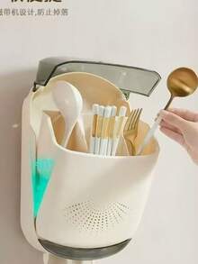 حامل أعواد الطعام المثبت على الحائط، رف تصريف مضاد للبكتيريا، منظم تخزين المطبخ، وعاء معلق لأعواد الطعام محمي من الغبار