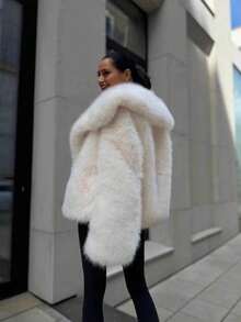 Autumn/Winter New Fashion Street Style Faux Fox Fur Faux Fur Jacket, Women Elegant Short Faux Fur Coat - trắng - Xem 8