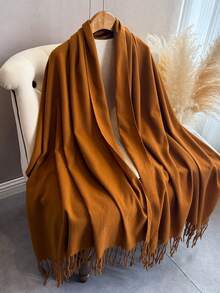 1pc Women's Black Thickened Plush Wool Double-Sided Imitated Cashmere Scarf, Elegant And Fashionable, Couple Shawl Scarf, Versatile And Warm, Suitable For Daily Use In Autumn And Winter