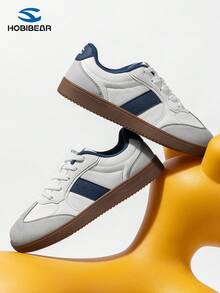 HOBIBEAR Men's Casual Sneakers, Fashionable Breathable Soft Sole Gym Shoes, Wide Toe Box, Unisex - White and Blue - View 3