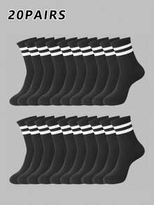 10 par męskich wielokolorowych, czarno-białych, w paski, jednokolorowych, wygodnych skarpetek do połowy łydki - Wielokolorowe - Zobacz 14