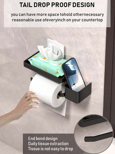 1pc Toilet Paper Holder With Phone Shelf - Heavy-Duty Rustproof Bathroom Dispenser, Space-Saving Tissue Roll Holder & Phone Tray, Toilet Paper Holder Wall Mount, Toilet Paper Holder Stand For Bathroom, Toilet Paper Holder For Wall, Toilet Paper Hanger For Bathroom, Toilet Paper Wall Holder, Toilet Paper Holder For Bathroom, Wall Toilet Paper Holder, Toilet Paper Stand For Bathroom, Toilet Roll Holder Wall Mount, Toilet Paper Holder