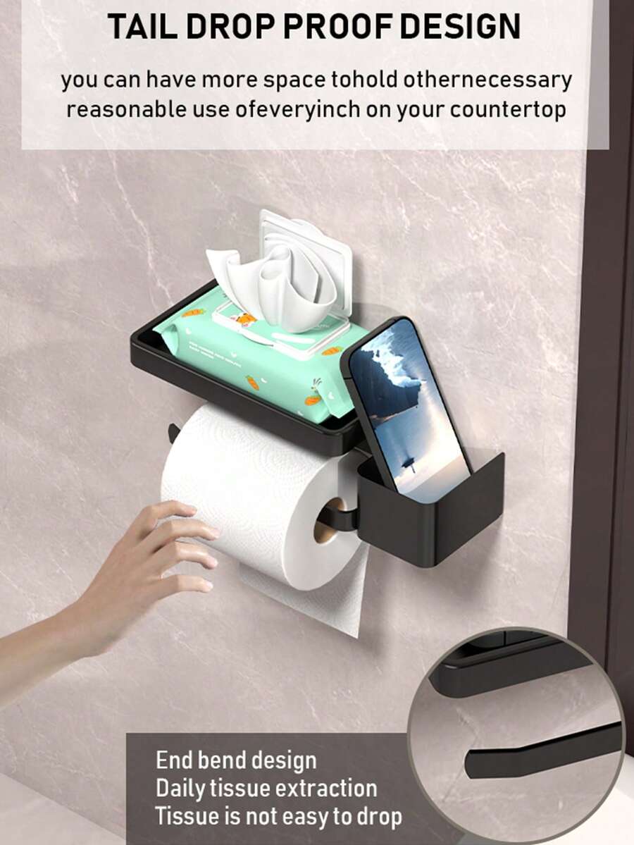 1pc Toilet Paper Holder With Phone Shelf - Heavy-Duty Rustproof Bathroom Dispenser, Space-Saving Tissue Roll Holder & Phone Tray, Toilet Paper Holder Wall Mount, Toilet Paper Holder Stand For Bathroom, Toilet Paper Holder For Wall, Toilet Paper Hanger For Bathroom, Toilet Paper Wall Holder, Toilet Paper Holder For Bathroom, Wall Toilet Paper Holder, Toilet Paper Stand For Bathroom, Toilet Roll Holder Wall Mount, Toilet Paper Holder