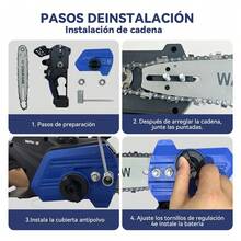 Wanse 1100W Potencia Motosierra Inalámbrica Portátil Eléctrica 12 Pulgadas Mano Portátil Con 5 Cadenas Y 2 Batería Y 1 Cargador Y Guantes Herramientas Ideal Para Jardinería Y Podar Árboles Pequeños - Azul - Ver 3