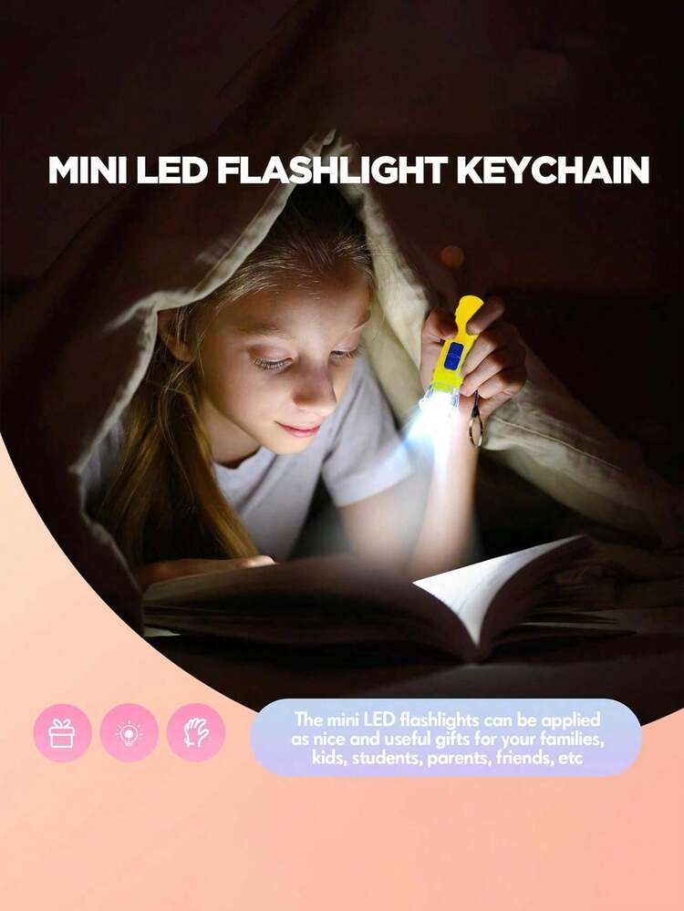 12个装 - 2.8英寸迷你手电筒，LED照明，实用礼品钥匙扣LED吊坠，颜色随机：橙色、黄色、绿色和白色。生日派对礼物、家庭奖励、课堂奖品和返校礼物、婴儿派对礼物，深受男孩女孩喜爱，可用作皮纳塔填充物 - （4种随机颜色）不可充电，电池供电！ - 彩色 - 查看 3