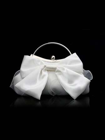 优雅纯色缎面大蝴蝶结手拿包，适合晚礼服、婚礼、派对和庆典