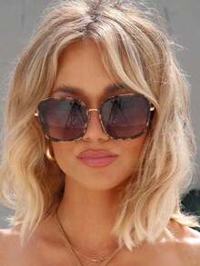1pc Retro Street Style Polycarbonate Fashion Fashion Glasses, Four Seasons Basics Fall Winter Women Outfits Clothes Business Casual Gifts Leopard - 豹紋邊框漸層棕色 - 查看 1