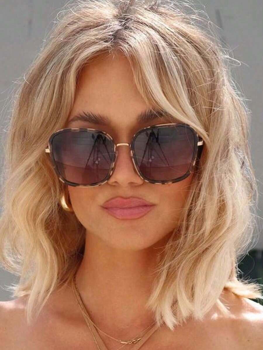 1pc Retro Street Style Polycarbonate Fashion Fashion Glasses, Four Seasons Basics Fall Winter Women Outfits Clothes Business Casual Gifts Leopard - 豹紋邊框漸層棕色 - 查看 1