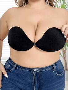 2pairs Invisible Bra Reusable Strapless Front Clasp Invisible Nipple Patches Women Backless Strapless Bra Seamless Self-Adhesive Silicone Nipple Cover Boob Pads Sticker Wedding Dress Lingerie Big Breasts And Small Breasts Are Suitable For No Stuffy Skin And No Curling. - Black - View 2