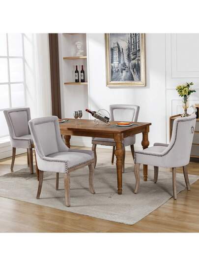 Luxurious Dining Stoel (Kitchen Chair, Living Room Pieces), Upholstered Nailhead Solid Wood Legs, Fluwelen Upholstery, Grijs view 4