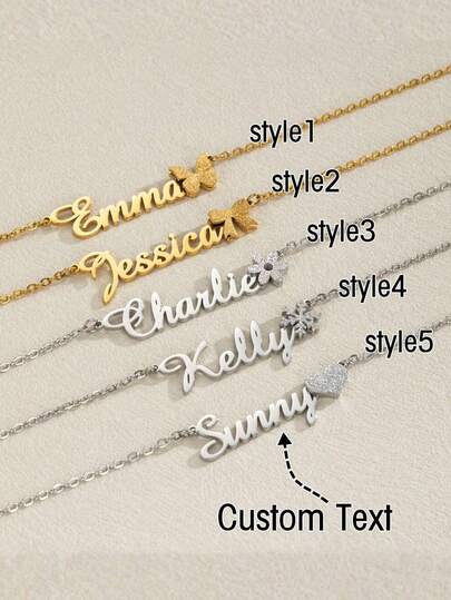 Customized Stainless Steel Personalized Name Necklace, DIY English Letter Necklace, Multiple Elements Available, Personalized Couple Heart Name Stainless Steel Necklace, Fashion Heart-Shaped Pendant Necklace, Ideal Gift For Couples, Friends, Family, Mother's Day, Gold, Silver, Fashion, Autumn, Compact, Simple, Casual, Vintage Coin Customized, Personalized, Unique, Ideal Gift For Her Girlfriend