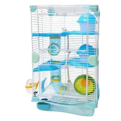 Jaula para Hámster de 2 Pisos |  Casita, Rueda y Accesorios | Hábitat Completo para Mascotas Pequeñas