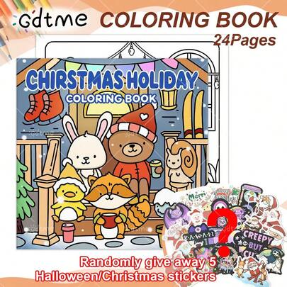 GDTME Deluxe [GDTME] Winter Healing Theme Pearlescent Coloring Book + Random Stickers, 7.87 Inch 24 Clean Inner Pages, Warm Christmas Coloring Book, Healing Heartwarming Creative Hand-Drawn Gift, Suitable For Gifting To Friends And Children For Christmas, Ideal For Relaxation And Stress Relief, Adult Coloring Book, Suitable As Small Gifts For Parties And Holiday Events