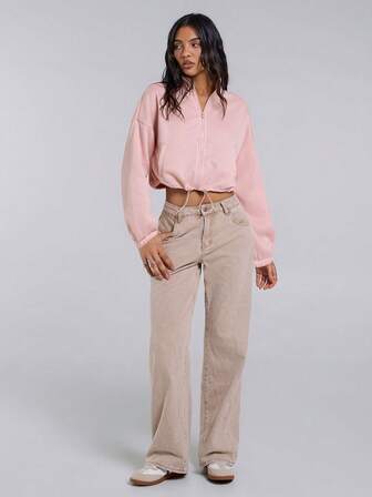 TypaGal Winter Fall Pink Modern Wild Chic New Year Party Retro Elegant Sexy Street Women's Zip-Up Drawstring Long Sleeve Pocket Casual Hooded Sweatshirt Jacket,Airport Women Outfits,Three Quarter Sleeve Tops In Fall/Winter