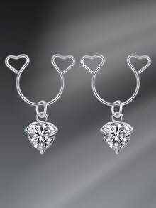 CIZME 1pair Cute Stainless Steel Fake Nipple Rings For Women,Fake Nipple Ring Piercing Jewelry Non Piercing Nipple Rings Dangling Heart CZ Drop Nipple CUff