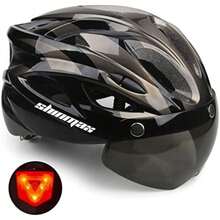Shinmax Casco bicicleta, Casco para Bicicleta con gafas extraíbles y luz trasera , casco bicicleta de carretera especializado, casco bicicleta montaña ajustable/ligero ultraligero para hombres y mujeres casco ciclismo -T13(Titanio negro) - Tipo 1 - Ver 2