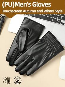 1 par de guantes cálidos para hombre para otoño/invierno, forrados térmicos, material de PU, con dedos compatibles con pantalla táctil, adecuados para ciclismo al aire libre, conducción, uso diario - Estilo F - Ver 4