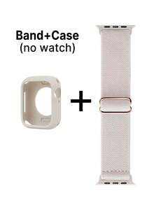 Compatible With Apple Watch Strap And Compatible With Apple Watch Case , Nylon Watch Band Watch Case Compatible With Apple Watch SE/11/10/9/8/7/6/5/4/3/2/1 Series, Ultra 3 2 1, Adjustable Elastic Sporty & Fashionable Breathable For Apple Watch Band Women , For Apple Watch Case Cover Starlight Soft TPU Case (No Screen Protector), 38mm40mm41mm42mm44mm45mm46mm49mmS10/11-42mm For Apple Watch Acesories,For Apple Watch Band - Apricot - View 7