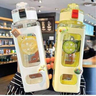 1 件 700 毫升运动水瓶，便携式吸管杯，时间标记运动水瓶 - 适合健身房/办公室/旅行/户外的激励水瓶，方形时尚设计，非常适合学生/成人