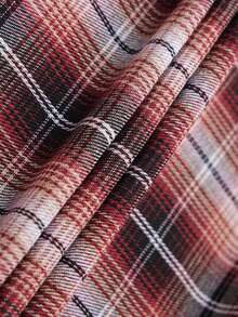 男士时尚宽松胸袋可调节抽绳连帽格子衬衫外套，适合春秋季穿着 - 紅色 - 查看 7