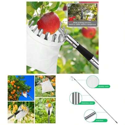 Fruit Picker Pole With Basket Telescoping, 11.5FT Adjustable Fruits Picker With Lightweight Stainless Steel Pole And Big Non Woven Basket Fruits Catcher Tree Picker Apples Lemon Orange