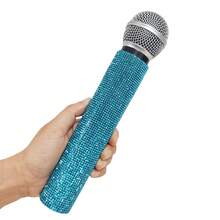 1pc Simulation Rhinestone Microphone Props, Home Bar Brilliant Mic Props Decorative Ornaments Party Favor, Speaking Practice Props