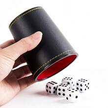 红黑骰盅 角嘴 PU 皮革骰盅 带 5 个骰子游戏套装 - 彩色 - 查看 3