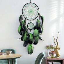 1pc Handmade Glow-In-The-Dark Dream Catcher, Luminous Wall Decor, Creative Fluorescent Bead Home Decoration, Christmas Ornament, Artificial Feather Hanging Accessory - Multicolor - View 10