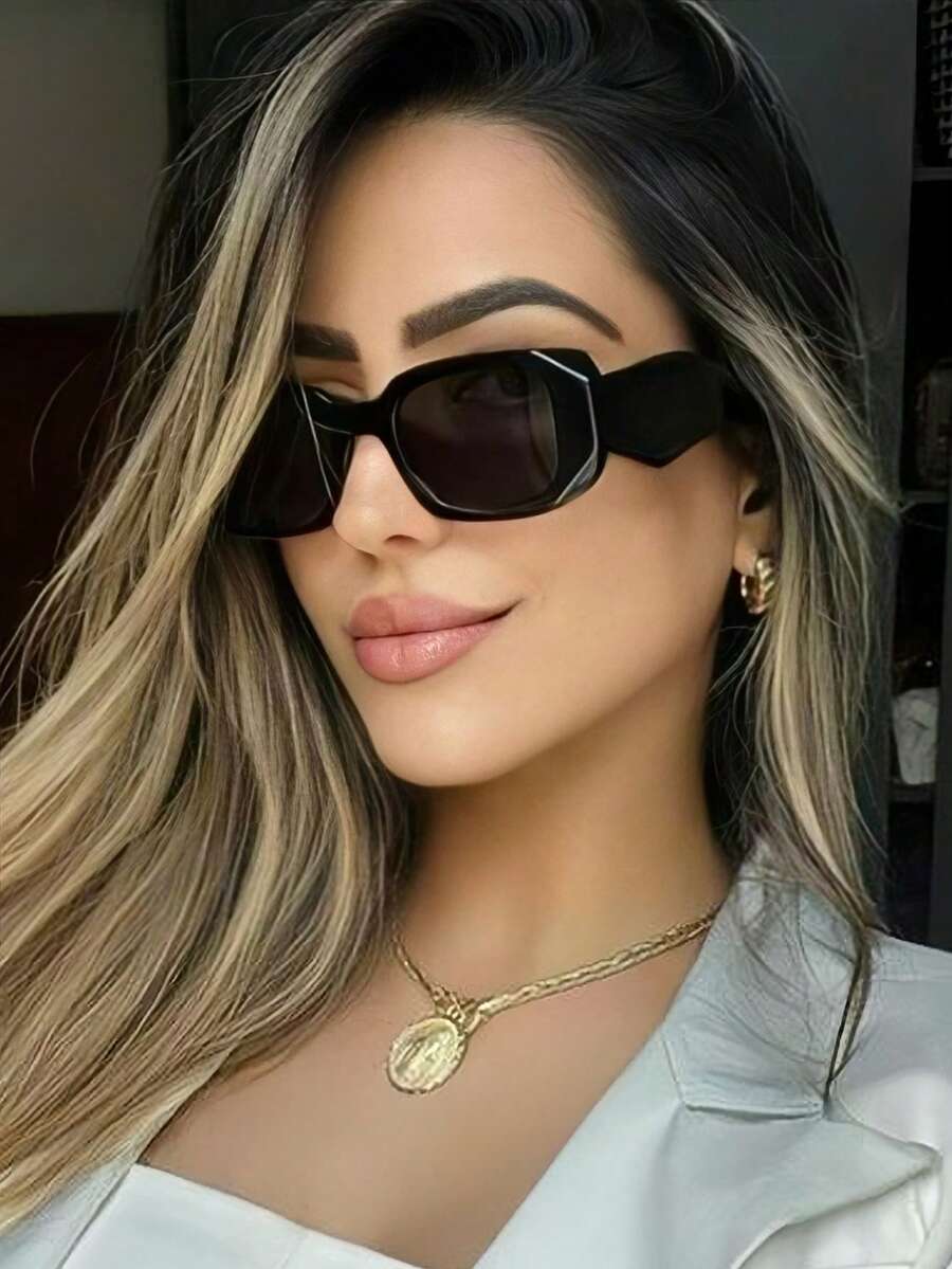 一副几何多边形复古个性时尚眼镜，不对称大框百搭女士眼镜，适合旅行、度假、海滩等场合佩戴