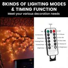 1pc LED Cherry Tree Branch Lights For Wall, Cherry Blossom Willow Vine Twig Decor Garland With 96 LED Lights And Remote, 8 Lighting Modes, Christmas Decorations Indoor For Home Wall Door Window Decor (71inch)