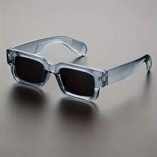 1 Pair Of Men's Square Glasses - Oversized Black Frame With Spike-Shaped Temple Tips, Non-Deerskin Style Non-Prescription Glasses, Suitable For Parties, Music Festivals, And Daily Wear - Lightweight Modern Round Edge Glasses (Hand Washable) - 黑色 - 查看 11