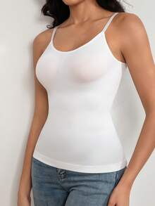 1pc Women Seamless Shapewear Top, Sexy Backless Camisole With Tummy Control, Bust-Free - White - View 5