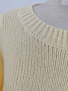 Plus Size Sweater, Ribbed Knit Pullover Sweater For Women, Autumn/Winter Vacation, White Long Sleeve Top, Popular Outerwear