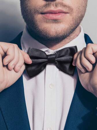 男士纯色优雅领结，预系双层缎面正式礼服领结，可调节领结，适合伴郎、婚礼、正式派对等场合