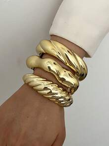 6/3pcs Set Vintage Exaggerated Luxurious Gold Resin Bangle Bracelet Set, Suitable For Women's Daily, Party, Date, Wedding, Festival Wear, Stackable, Perfect Gift