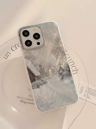 1pc Fashionable Minimalist Winter Exclusive Snowy Cabin Illuminated Phone Case, Waterproof, Shockproof, Non-Slip, Lightweight, Soft Phone Case Protection, Compatible With Apple Phones, Great Gift For Friends, Family, Couples, Birthdays, Holidays