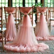 5件/2件套优雅雪花婚礼椅背装饰，半透明薄纱，花卉图案 - 适用于婚礼、派对、教堂和浪漫装饰；绝佳礼品之选 - 彩色 - 查看 2