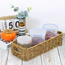 1 Giỏ đựng đồ kiểu Bohemian đan lát - Giỏ đựng dụng cụ hình chữ nhật có nắp đậy, giá đựng gia vị, thảo mộc và vật dụng nhỏ bằng nhựa bền chắc, thích hợp để trên mặt bàn hoặc trong tủ bếp, hộp đựng đồ dùng nhà bếp. - Nhiều màu - Xem 1