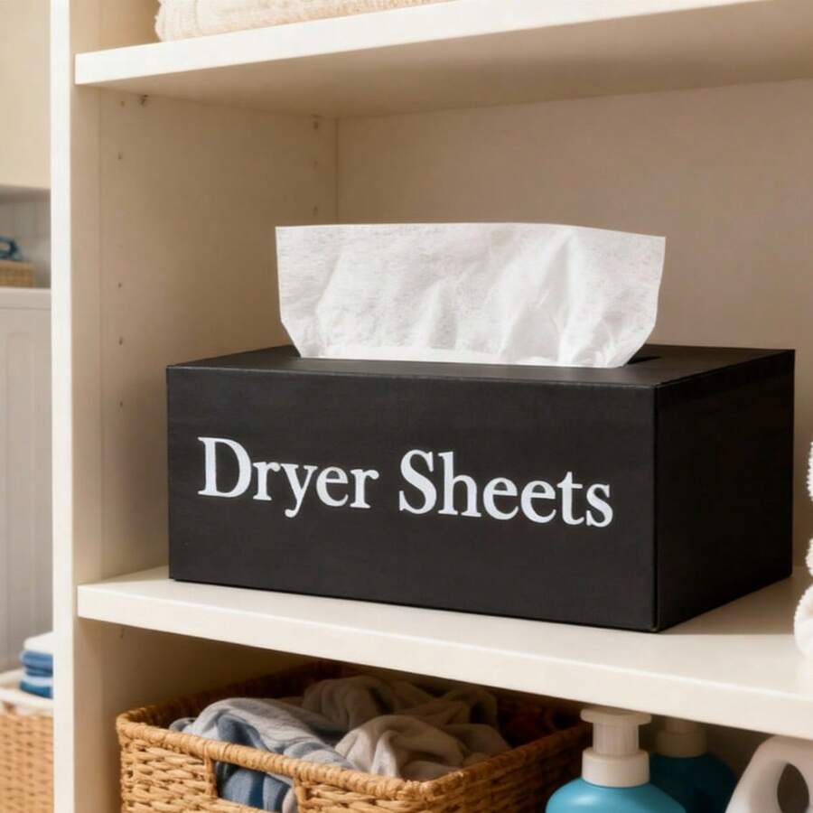 1 pieza Soporte de madera para hojas de secadora de ropa - Contenedor para hojas suavizantes, Contenedor rústico para hojas de secadora con tapa con bisagras y gancho, Dispensador de hojas de secadora para organización y decoración del cuarto de lavado