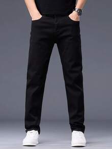 Stretch Jeans Men's Straight Leg Everyday Slim Men's Jeans Skinny Pants Denim Stretch Jeans, Cotton Products Slanted Pockets, Personality And Versatile - 黑色 - 查看 10