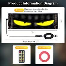 Ojos LED para parabrisas de coche - Tiras de luces Devil Eyes con patrones dinámicos, control remoto por aplicación, resistencia al agua IP68, alimentación por USB para coches, camiones, autocaravanas y motos - 7*17,3 cm (1 pieza) - Ver 2