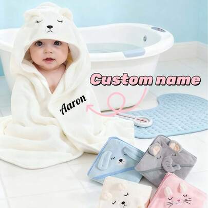 Customizable Personalized Baby Hooded Towel - Soft Animal Shaped Hooded Bathrobe, Best Bathing Gift For Kids, Suitable For Newborns And Toddlers | Baby Towel | Customized Christening Gift, Essential For Nursery, All Seasons, Winter Gift ,For Family
