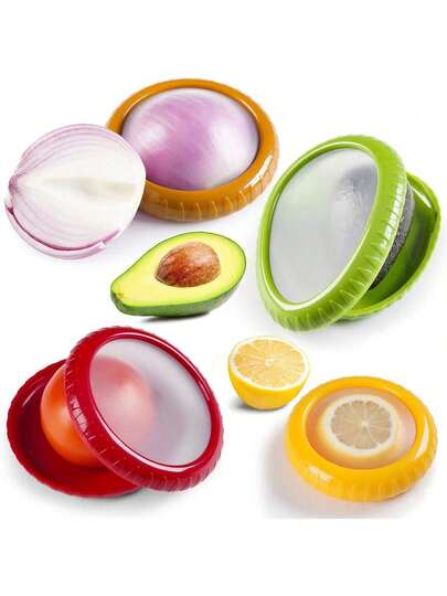 1/4 Piezas Juego de Conservadores de Aguacate y Almacenamiento de Cebolla - Diseño Antideslizante - Cajas de Silicona Resistentes a la Oxidación para Frutas y Verduras, Vainas Frescas Reutilizables para Refrigerador para Frijoles, Limones, Tomates, Ajo
