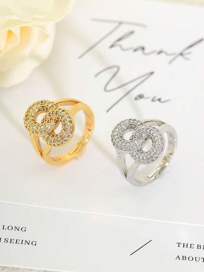 1pc Fashionable Minimalist Adjustable "8" Shaped Zirconia Ring, Suitable For Women's Daily, Business, Wedding, Party Wear, And As Eid Al-Fitr, Eid Al-Adha Gift