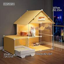 Indoor Cat Cage With Litter Box, 1 Bedroom 1 Bathroom, Drawer-Style All-In-One Cat Villa With Large Space - Multicolor - View 13