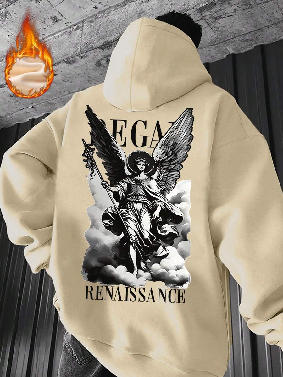Zrgoth 男士复古休闲文艺复兴天使印花连帽衫，秋冬款