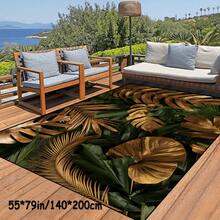 1 Piece Tropical Green Leaf Area Rug With Gold Diamond Texture, 800g/M², Seat, Machine Washable, Easy To Install - Suitable For Living Room, Bedroom, Dining Table, Etc., Living Room Carpet - Multicolor - View 4